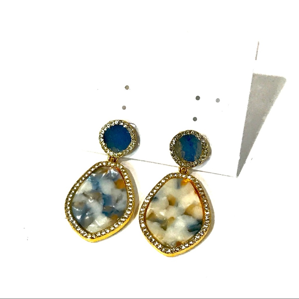 Blue Druzy and stone pendant drop earrings